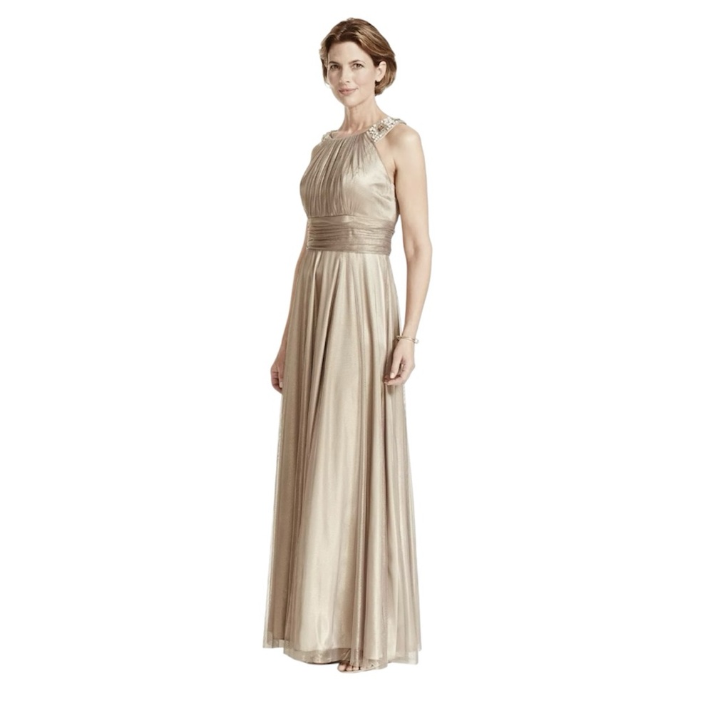 David’s Bridal Cachet Iridescent Tulle Jewel Neck Gown with Ruched Waist Formal